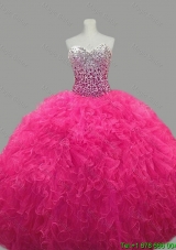 In Stock Sweetheart Hot Pink Quinceanera Dresses with Beading and Ruffles