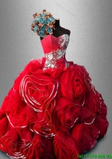 Pretty Rolling Flowers and Beaded Sweet 16 Gowns in Red