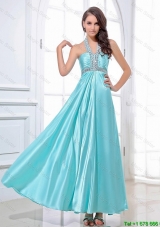 2015 Gorgeous Halter Top Beading Ankle Length Aqua Blue Prom Dresses