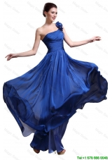 2015 Perfect Royal Blue One Shoulder Prom Dresses with Appliques and Ruching