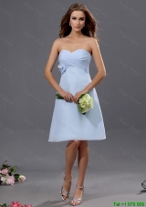 Gorgeous Ruching and Hand Made Flower Short Prom Dress in Light Blue