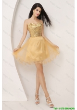 Luxurious A Line Gold Sweetheart Prom Gowns with Lace Up