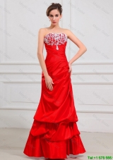 Luxurious Column Strapless Appliques Prom Dresses in Red