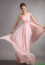 Pretty Empire One Shoulder Prom Gowns with Belt and Ruching