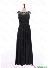 Clearence Bateau Lace Long Prom Dresses in Black for 2016