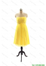 Clearence Yellow Short Prom Dresses with Ruching for 2016