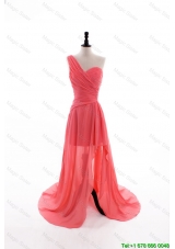 Clearence Column One Shoulder Watermelon Prom Dresses with Ruching
