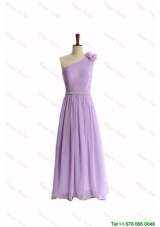 Designer Flower and Belt Lilac Prom Dresses with Brush Train