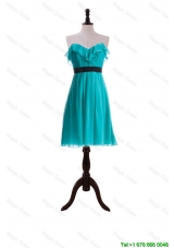 New Style Ruffles and Belt Short Prom Dresses in Turquoise