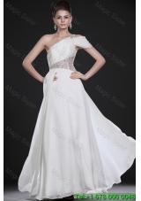 Remarkable One Shoulder Beading Long Wedding Dresses