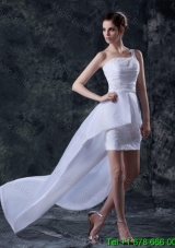 Affordable Column One Shoulder High low Wedding Dresses with Appliques