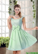 2015 Elegant A Line Straps Lace Bridesmaid Dresses with Bowknot