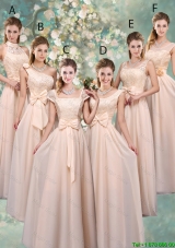 Luxurious Champagne Bridesmaid Dresses with Lace and Bowknot