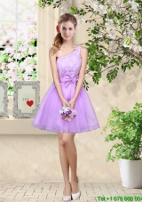Popular A Line One Shoulder Laced Bridesmaid Dresses in Lavender