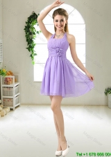2016 Modest Halter Top Hand Made Flowers Bridesmaid Dresses in Purple