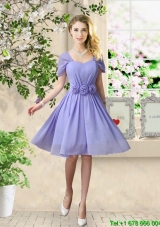 Elegant Hand Made Flowers Bridesmaid Dresses with Short Sleeves