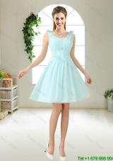 Comfortable Straps Light Blue Prom Dresses with Hand Made Flowers