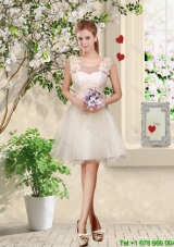 Junior A Line Hand Made Flowers Prom Dresses in Champagne