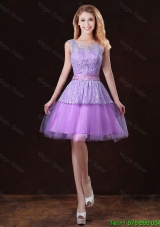 Junior Scoop Prom Dresses with Appliques and Belt