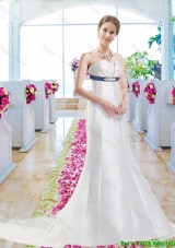 Discount Column Wedding Gowns with Belt and Appliques