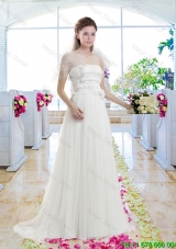 Latest Empire Appliques Wedding Gowns with Brush Train