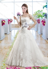 Popular One Shoulder Laced Wedding Gowns with Bowknot