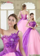 Elegant 2016 Hand Made Flowers Sweetheart Quinceanera Dresses in Multi Color
