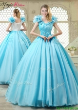 2016 Cheap Aqua Blue Quinceanera Gowns with Appliques and Ruffles