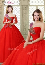 Hot Sale Appliques and Beading Sweet 16 Dresses with One Shoulder