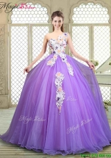 2016 Popular Beading and Appliques Quinceanera Gowns with One Shoulder