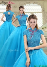 Fashionable 2016 High Neck Quinceanera Gowns in Baby Blue