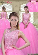 Popular Scoop Hand Made Flowers Sweet 16 Dresses with Brush Train for 2016