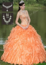 2016 Cheap Orange Quinceanera Dresses with Beading and Ruffles Layered