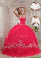 Cheap Sweetheart Appliques Quinceanera Gowns in Coral Red
