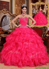 2016 Fashionable Coral Red Ball Gown Floor Length Quinceanera Dresses