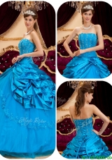 2016  Fashionable Teal Quinceanera Gowns with Appliques and Beading