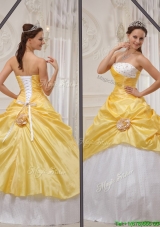 Fashionable 2016 Yellow Strapless Quinceanera Gowns with Beading