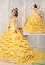 Fashionable Ball Gown Court Train Appliques and Beading Quinceanera Dresses