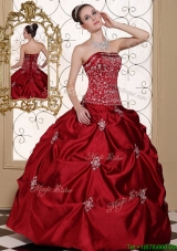 Fashionable Embroidery Wine Red Strapless Quinceanera Dresses