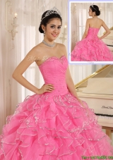 Fashionable Ruffles and Beading Rose Pink Quinceanera Dresses
