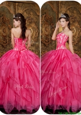 Luxurious Appliques and Ruffles Hot Pink Sweet 16 Dresses