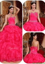 Luxurious Ball Gown Beading Sweet 16 Dresses in Coral Red