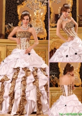 Luxurious Strapless Brush Train Quinceanera Dresses in White