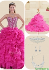 2016 Most Popular Fuchsia Quinceanera Gowns with Ruffles and Beading
