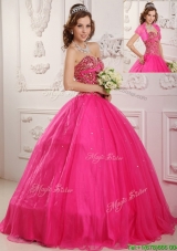 Most Popular A Line Floor Length Quinceanera Dresses in Hot Pink
