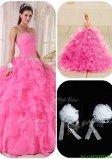 New Style Ball Gown Hot Pink Sweet 16 Gowns with Beading