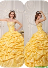 New Style Ball Gown Pick Ups and Appliques Quinceanera Gowns