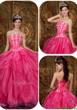 New Style Hot Pink Sweet 16 Dresses with Appliques and Ruffles