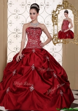 2016 Plus Size Pick Ups Strapless Quinceanera Gowns in Wine Red