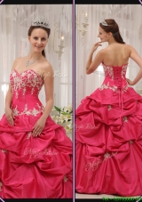 2016 Plus Size  Sweetheart Appliques Quinceanera Gowns with in Coral Red